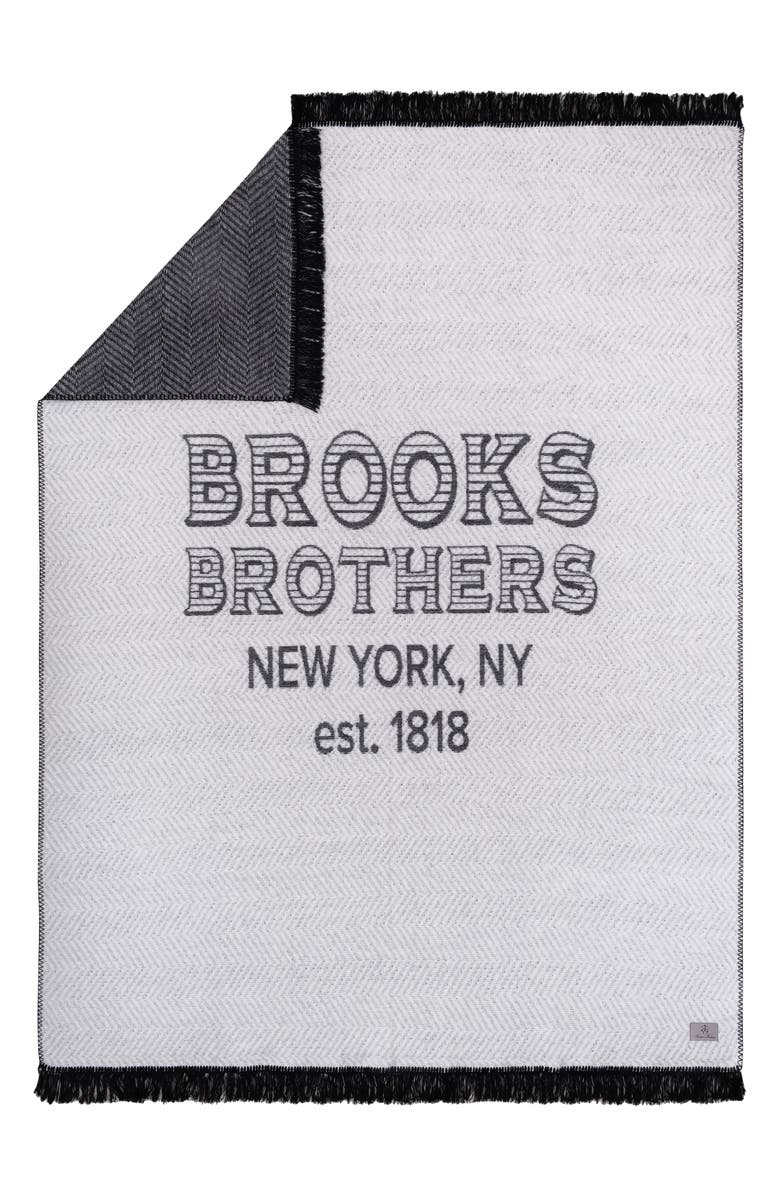 Brooks Brothers Logo Turkish Cotton Throw Blanket, Main, color, Black