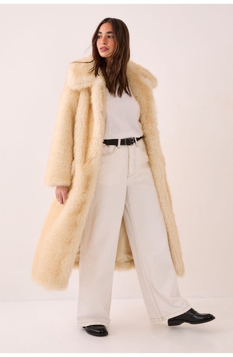 NASTY GAL Belted Tipped Faux Fur Coat, Alternate, color, Lemon