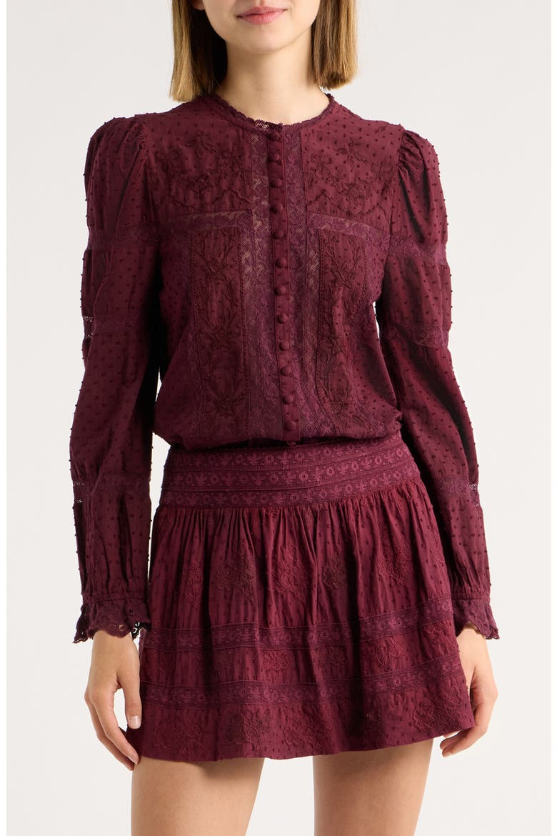 Casetta Lace Puff Shoulder Top, Main, color, FADED MERLOT