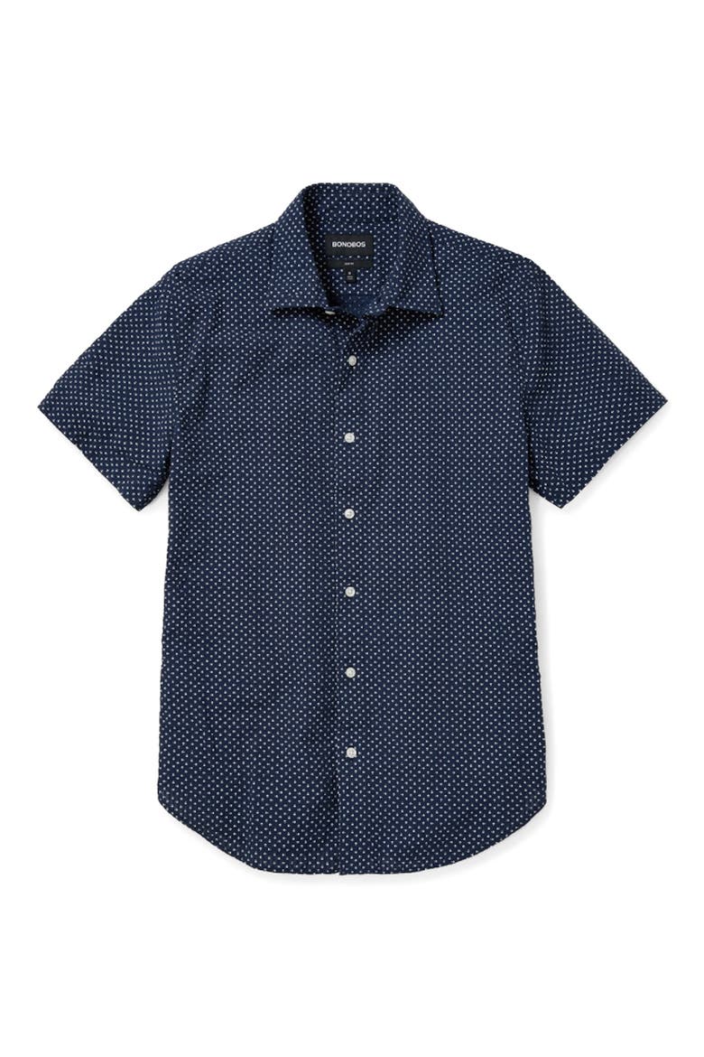 Men's Riviera Slim Fit Stretch Dot Short Sleeve Button-Up Shirt, Alternate, color, BECKBURY GEO C45