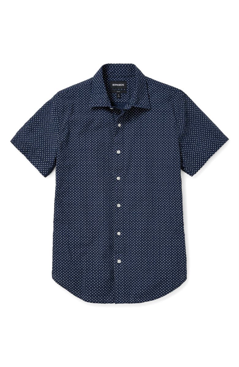 Bonobos Men's Riviera Slim Fit Stretch Dot Short Sleeve Button-Up Shirt, Alternate, color, Beckbury Geo C45