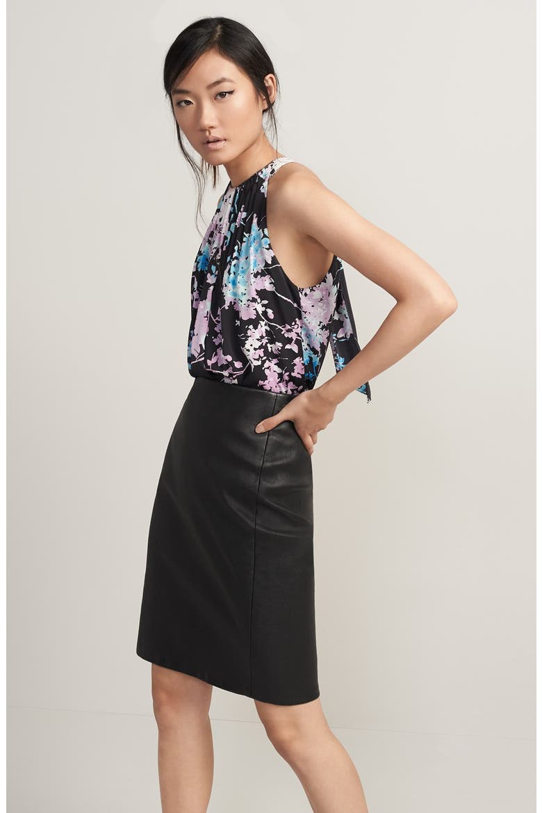 Diane von Furstenberg 'Cloe' Leather Pencil Skirt, Alternate, color, BLACK