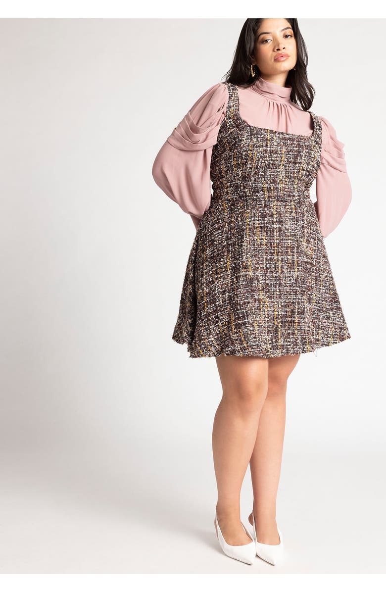 ELOQUII Flare Tweed Mini Jumper, Alternate, color, Blue And White