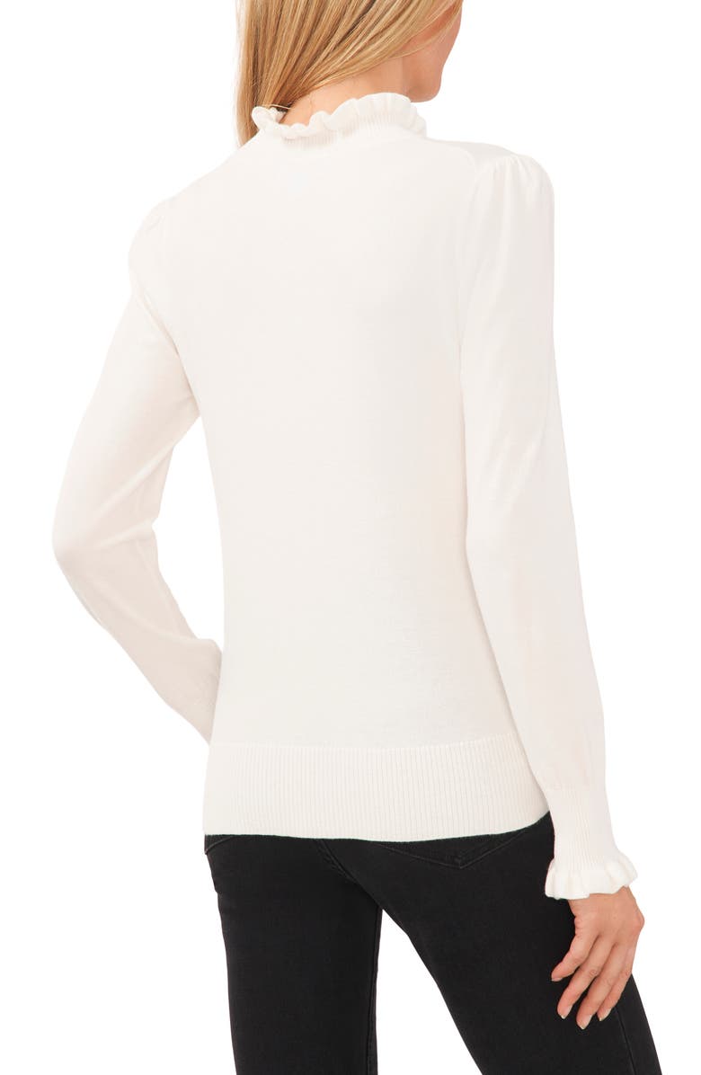 CeCe Ruffle Mock Neck Sweater, Alternate, color, Antique White