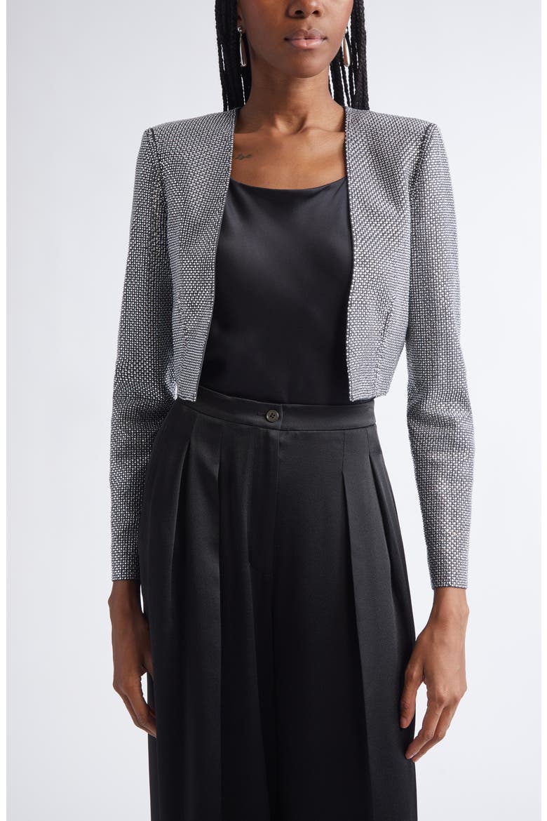 Crystal Embellished Crop Jacket, Main, color, DARK GREY MELANGE
