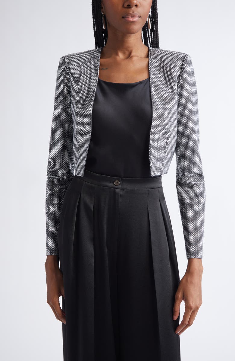 ST. JOHN Crystal Embellished Crop Jacket, Main, color, Dark Grey Melange