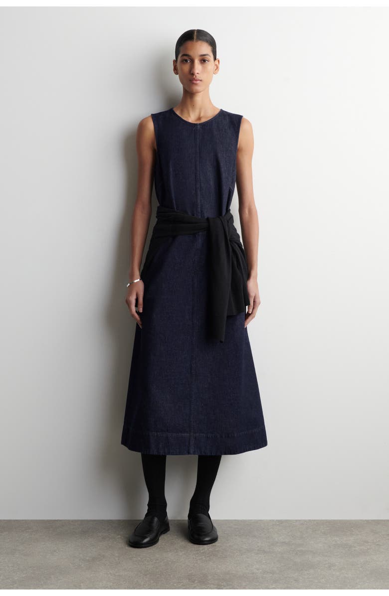COS A-Line Denim Midi Dress, Main, color, Indigo