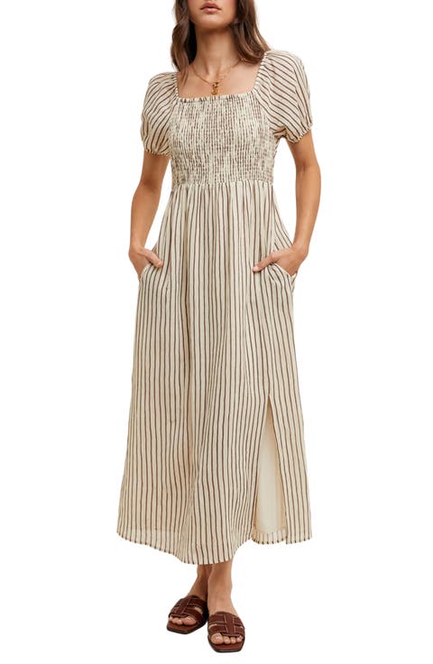 Stripe Short Sleeve Midi Dress