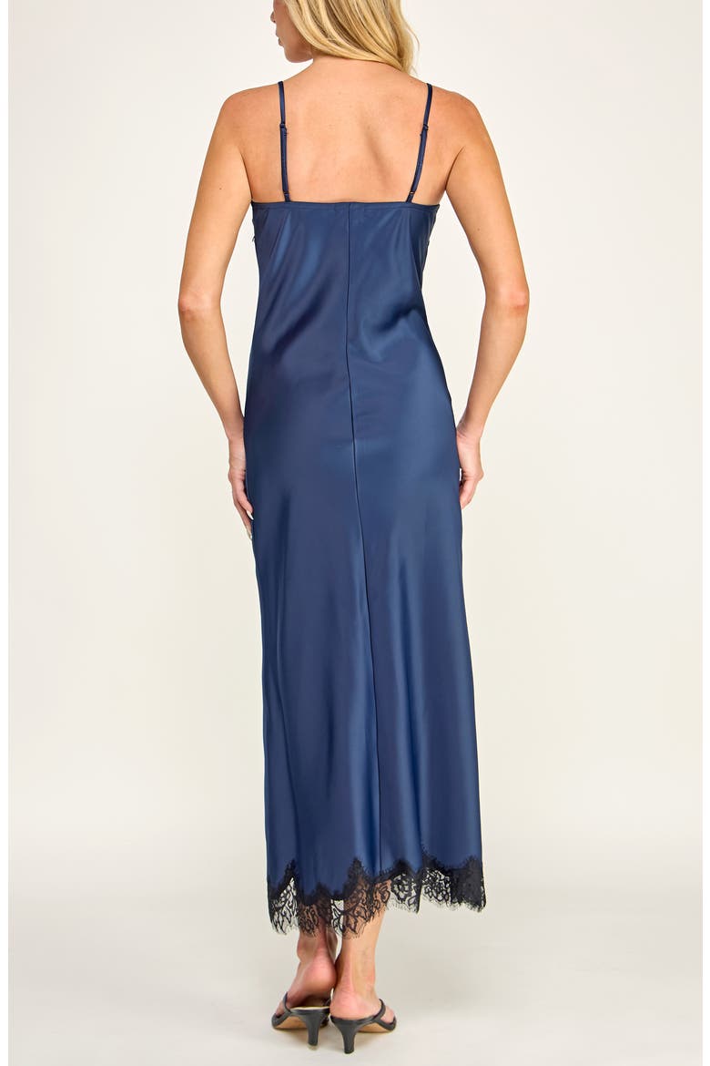 Lace Trim Satin Slip Midi Dress, Alternate, color, NAVY/ BLACK