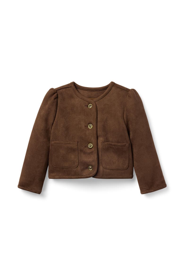 The Sueded Puff Sleeve Jacket, Main, color, Brown