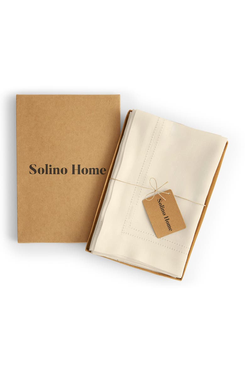 Solino Home Linen Dinner Napkins Set of 4, 20 x 20 Inch for Dining Table, Holiday and Everyday Table Decor - Linen Double Hemstitch, Alternate, color, Ivory