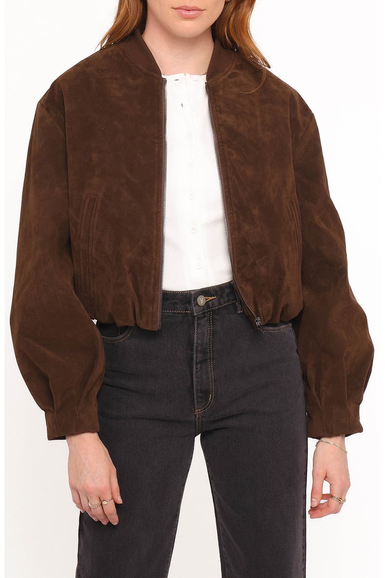 Goldie Faux Suede Bomber Jacket, Main, color, BROWN