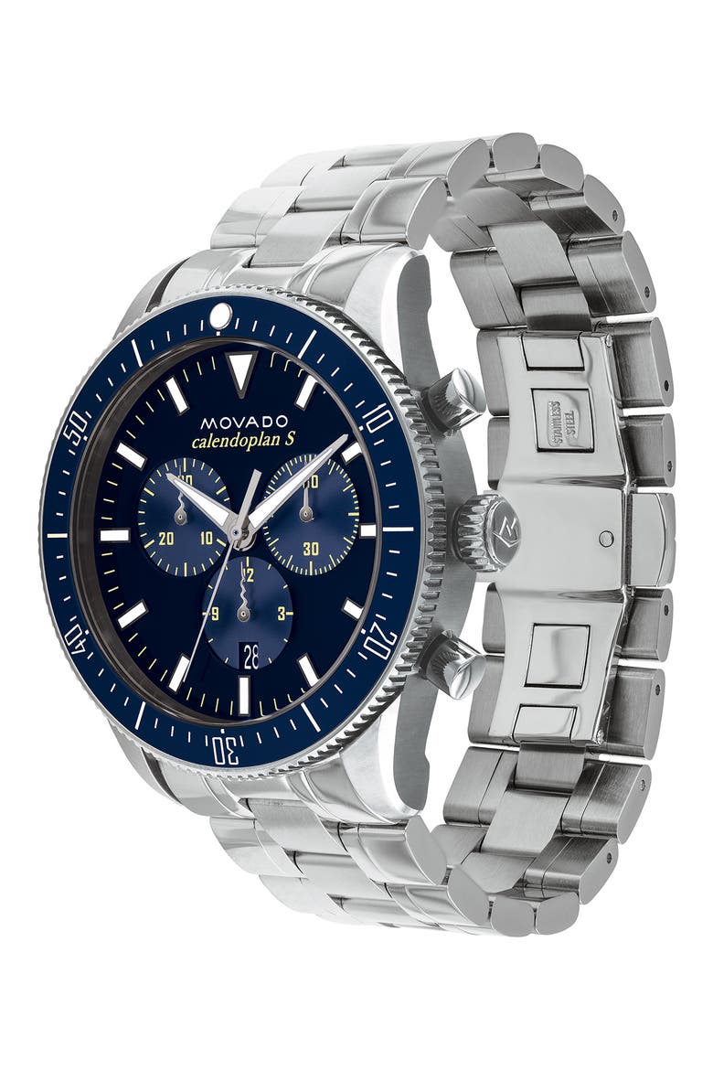 Heritage Chronograph Bracelet Watch, 42mm, Alternate, color, SILVER/ BLUE/ SILVER