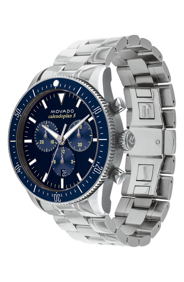 Movado Heritage Chronograph Bracelet Watch, 42mm, Alternate, color, Silver/ Blue/ Silver