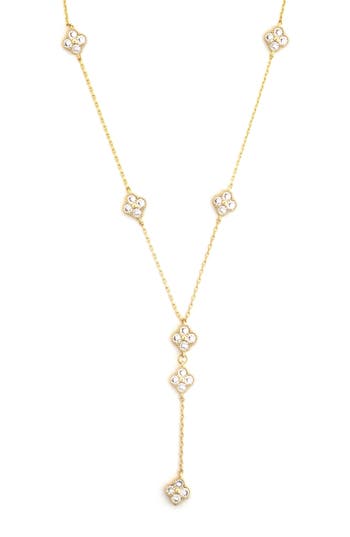 Panacea Cubic Zirconia Clover Y-necklace In Gold