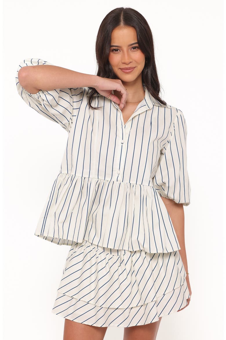 Thomas Striped Peplum Cotton Top, Alternate, color, YELLOW/ BLUE STRIPE