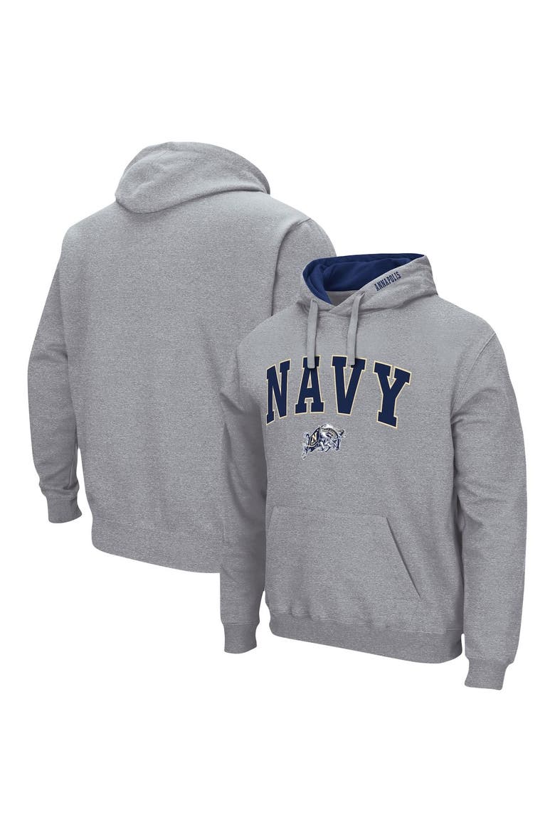 Men's Colosseum Heather Gray Navy Midshipmen Arch & Logo 3.0 Pullover Hoodie, Alternate, color, Heather Gray