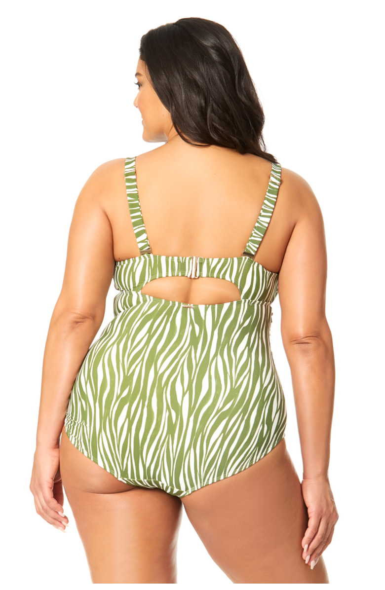 Anne Cole Women's Plus Sierra Woodblock Underwire Surplice One Piece Swimsuit, Alternate, color, Sierra Woodblock