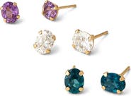 BEST SILVER Set of 3 14k Gold Oval Gemstone Stud Earrings