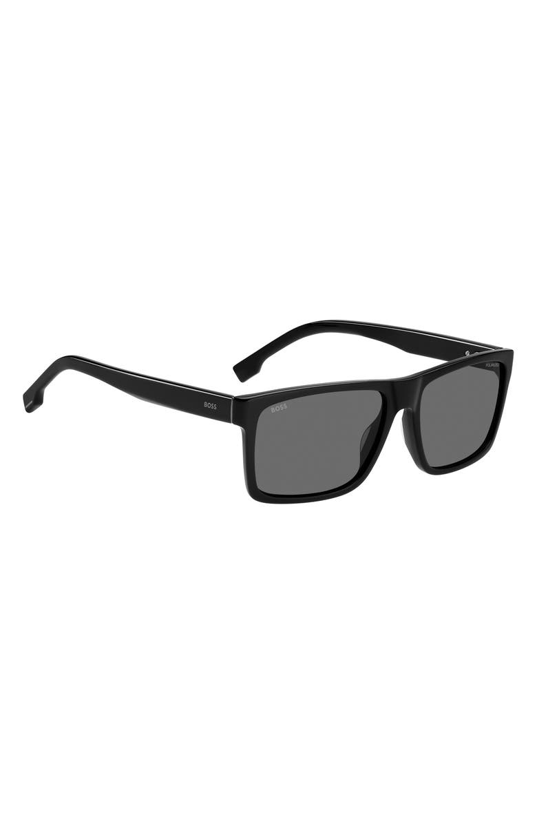 BOSS 59mm Polarized Rectangular Sunglasses, Alternate, color, Black/ Grey Polar