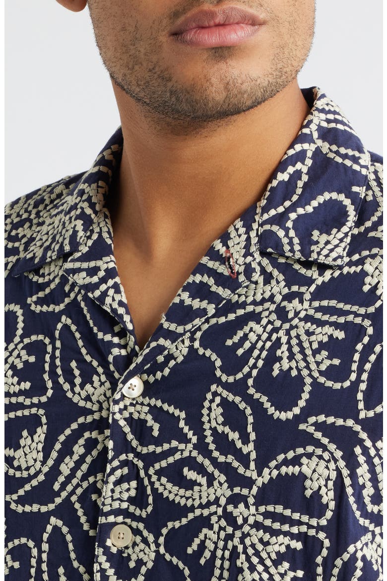 Casual Fit Floral Embroidered Camp Shirt, Alternate, color, VERY DARK NAVY