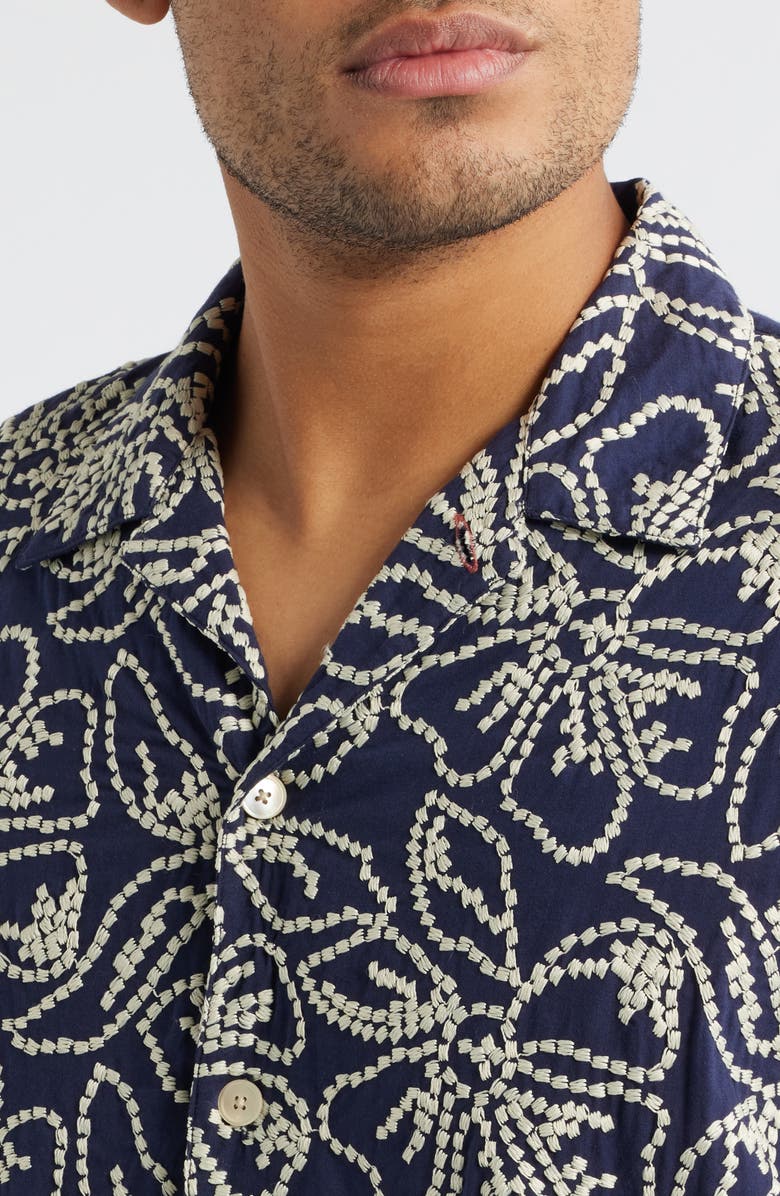 PS Paul Smith Casual Fit Floral Embroidered Camp Shirt, Alternate, color, Very Dark Navy