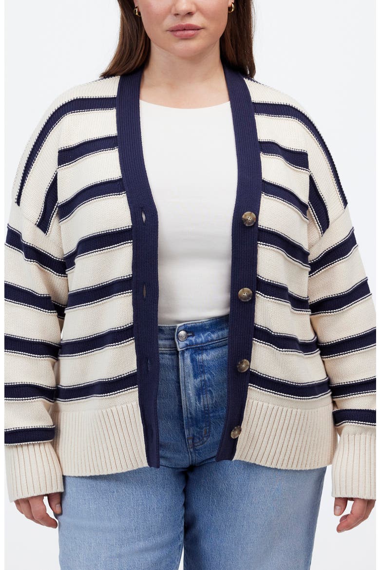 Stripe Oversize Cotton Cardigan, Alternate, color, CREAM NAVY STRIPE