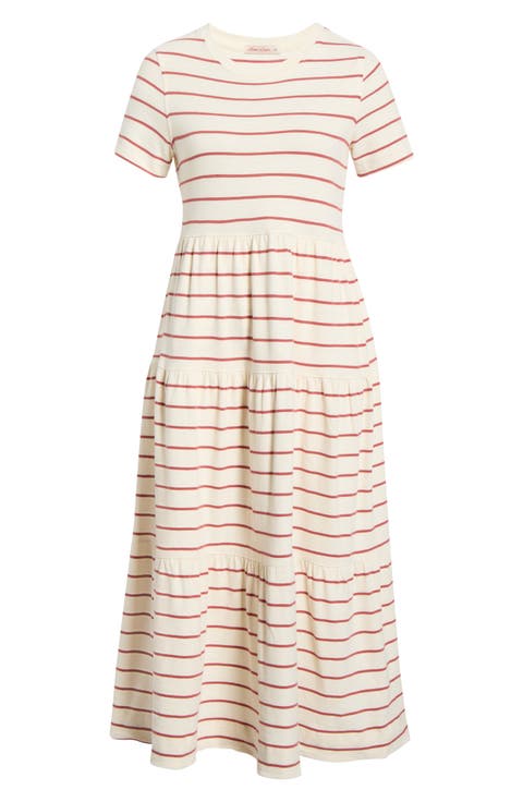 Luxe Stripe Tiered Sueded Cotton Dress