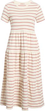 Marine Layer Luxe Stripe Tiered Sueded Cotton Dress