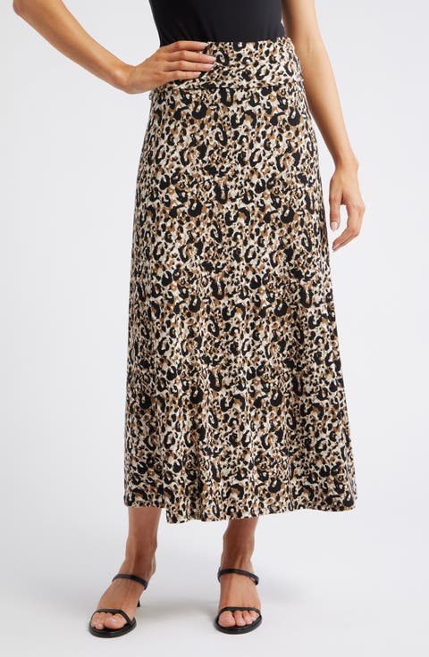 Roll Top Leopard Print Maxi Skirt