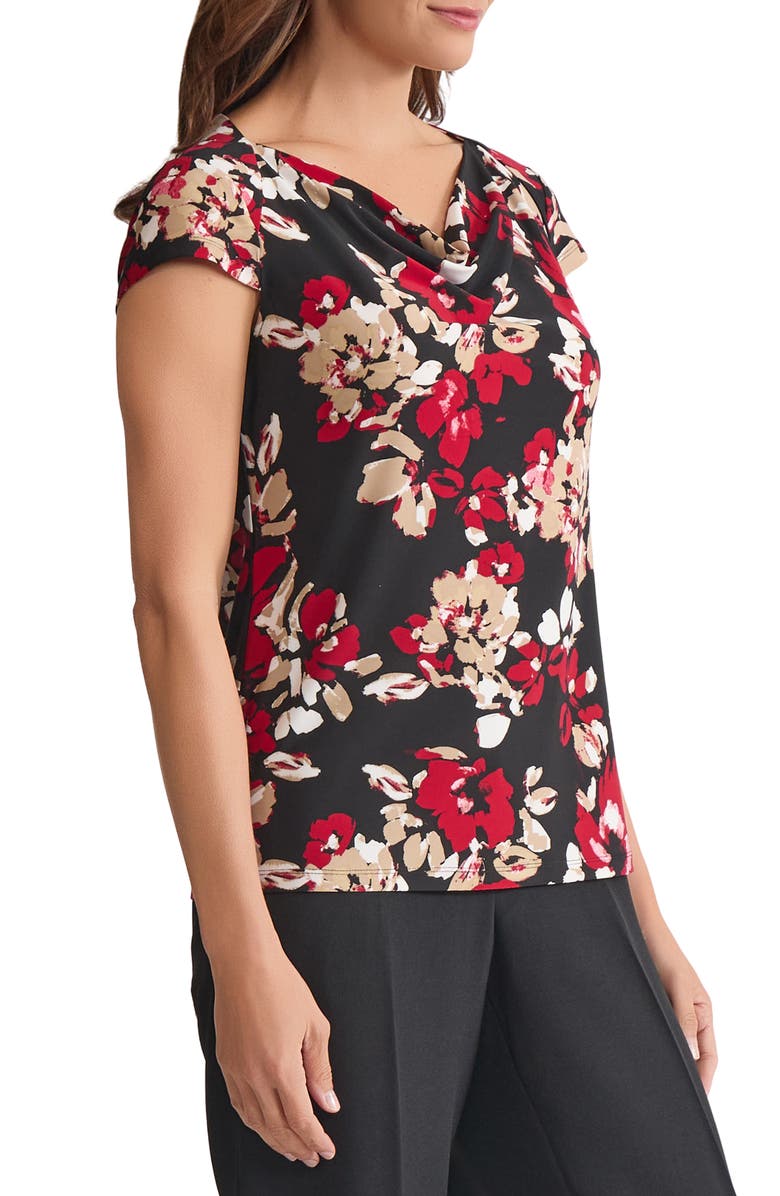 KASPER Cowl Neck Cap Sleeve Top, Alternate, color, Black Multi