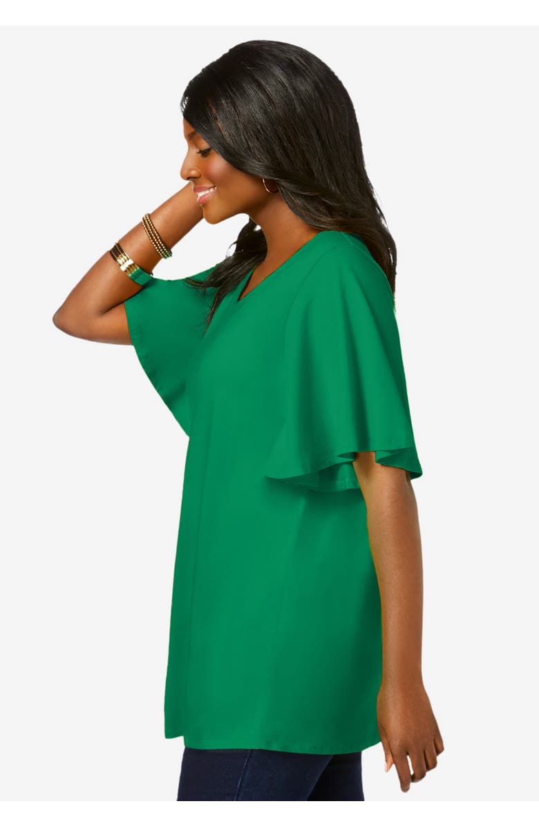 Jessica London Stretch Knit Flutter Sleeve Tunic, Alternate, color, Black