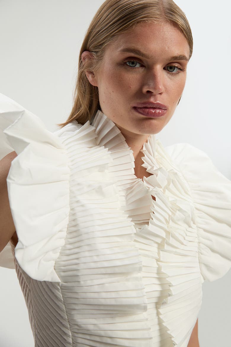 Pleated Ruffle Sleeve Woven Top, Alternate, color, Ivory