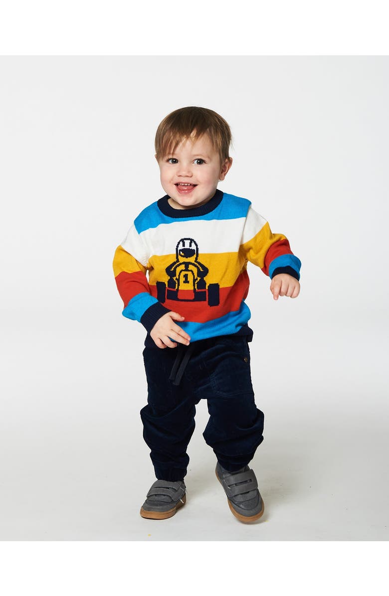 Deux par Deux Little Boy's Multicolor Striped Sweater With Karting Jacquard, Alternate, color,