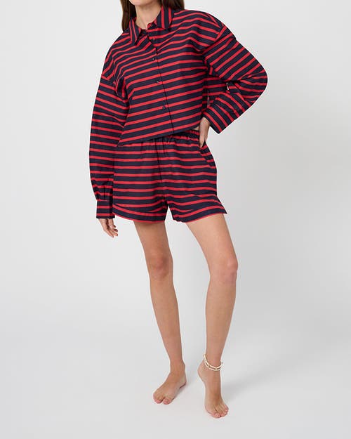 Weworewhat Long Sleeve Crop Button Down Shirt In Tr Red/dk Navy