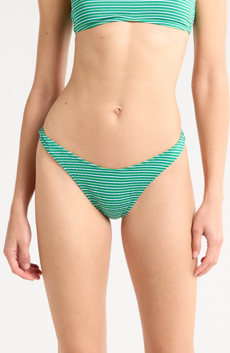PacSun Emily Stripe High Leg Scoop Bikini Bottoms, Main, color, Green White Striped