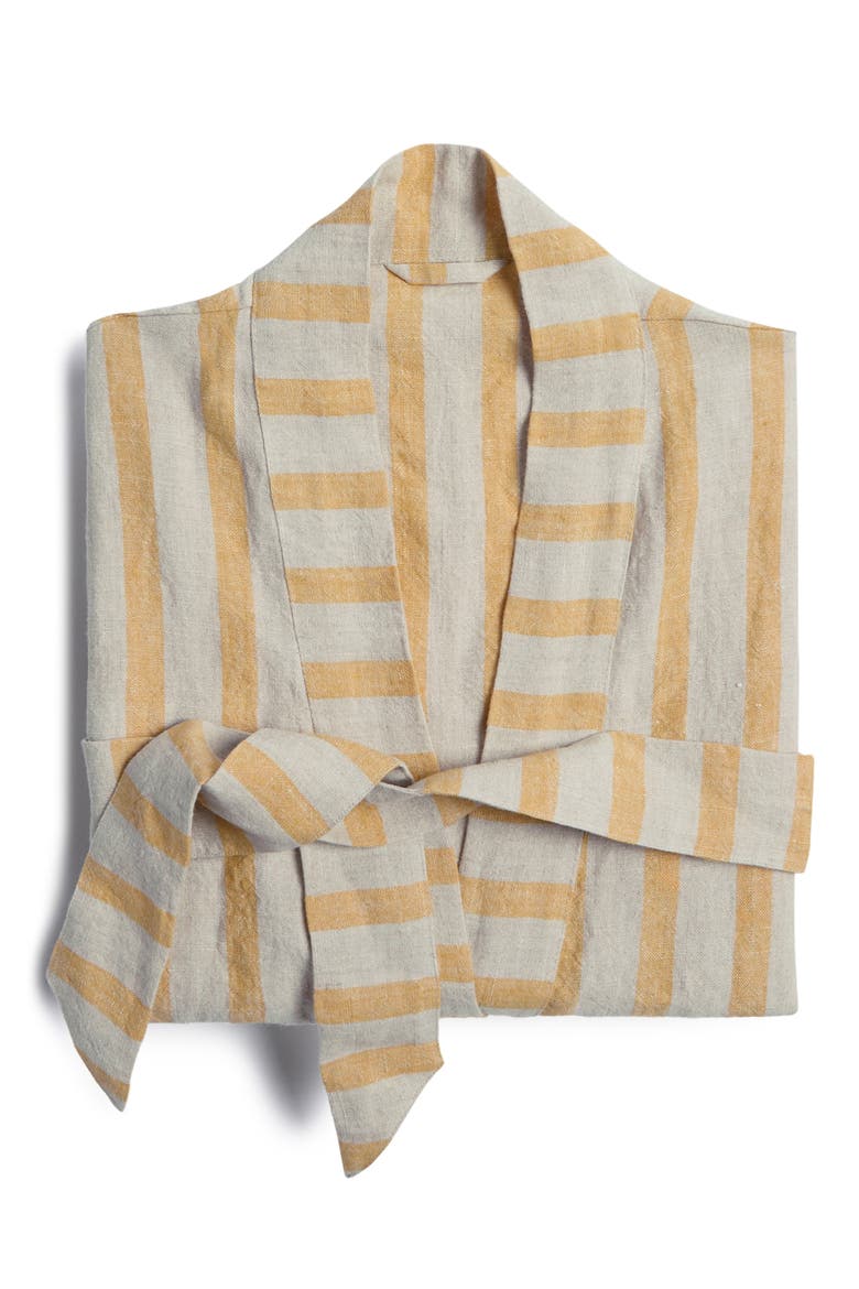 Stripe Linen Robe, Alternate, color, NATURAL WITH YELLOW