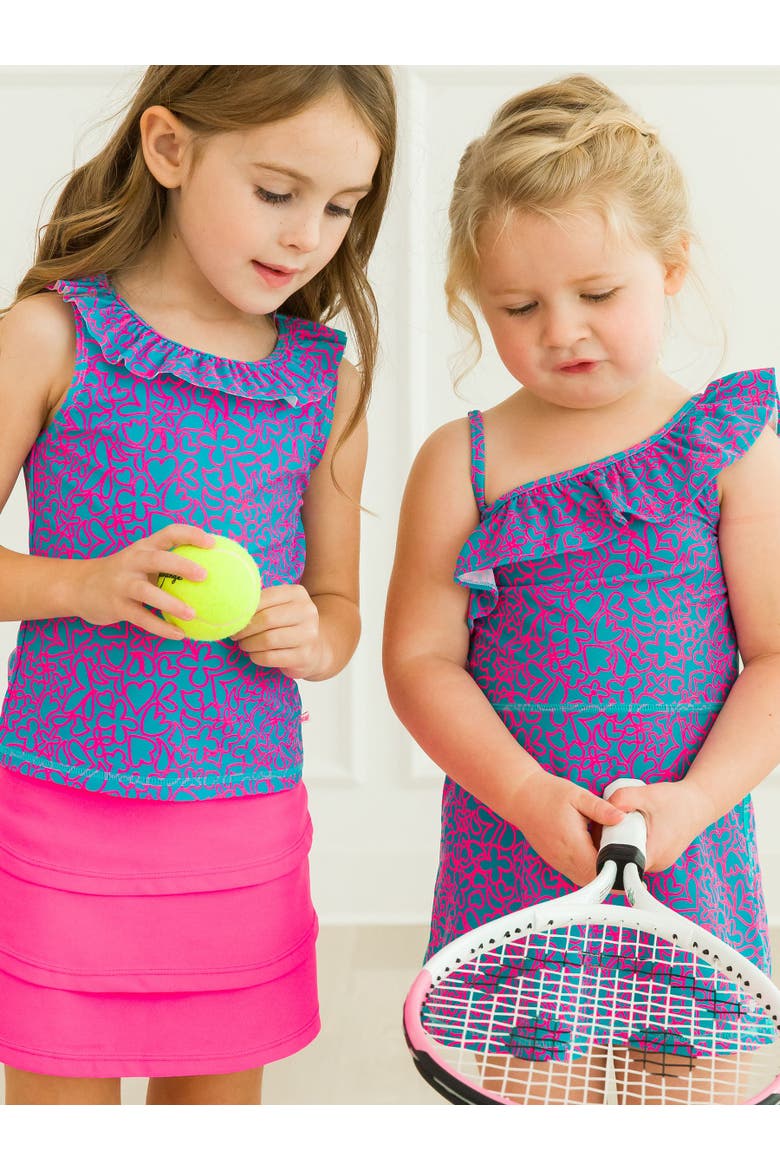 Girls Active Ruffle Tank Top, Alternate, color, Neon Glow