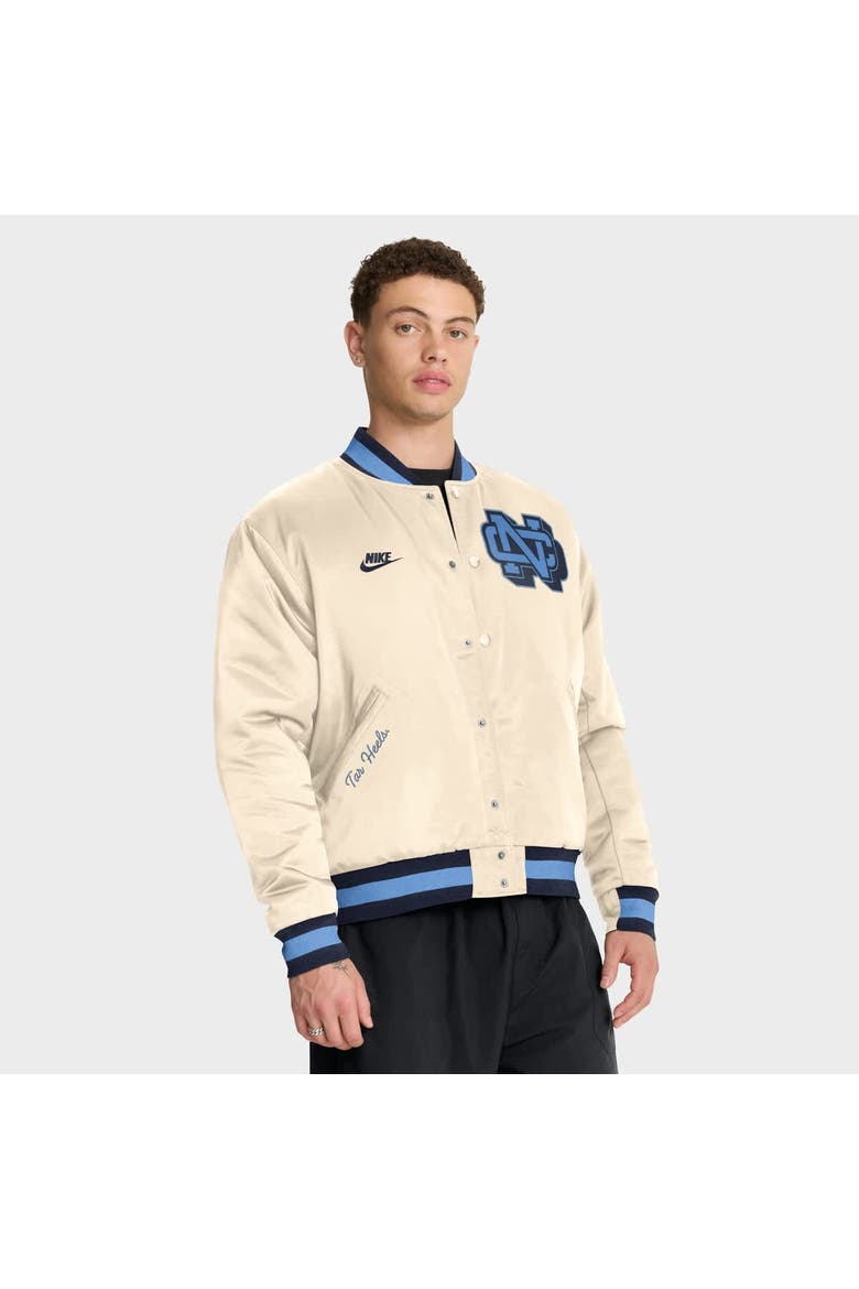 Men's Nike Tan North Carolina Tar Heels Legacy Full-Snap Bomber Jacket, Main, color, Tan