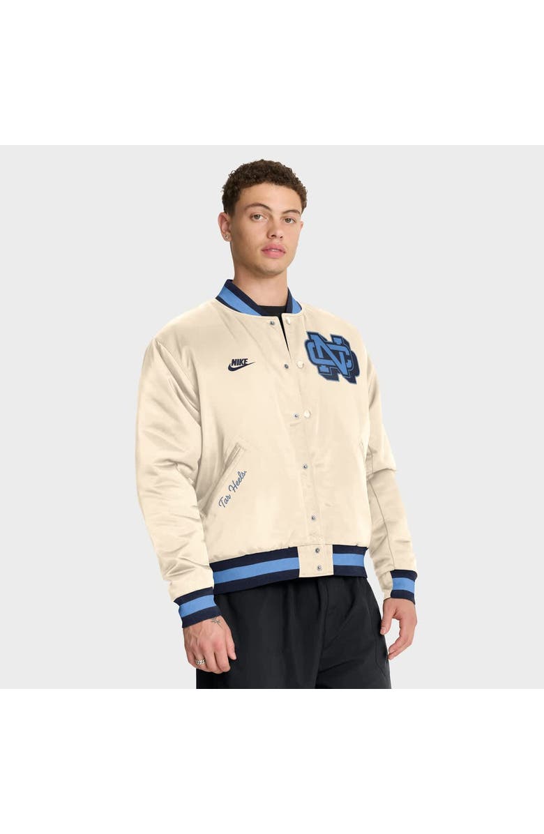 Nike Men's Nike Tan North Carolina Tar Heels Legacy Full-Snap Bomber Jacket, Main, color, Tan