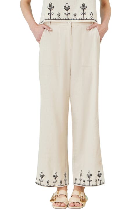 Linen Mix Embroirdered Trousers