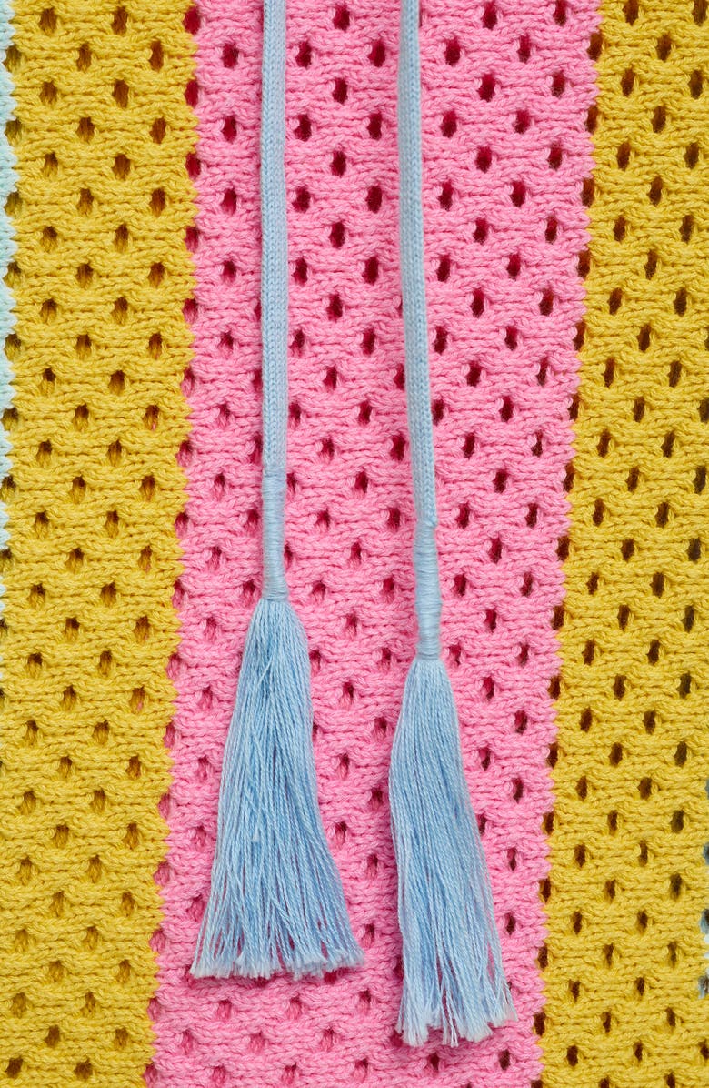 MANGO Babylon Colorblock Open Stitch Cotton Drawstring Sweater Miniskirt, Alternate, color, Pink