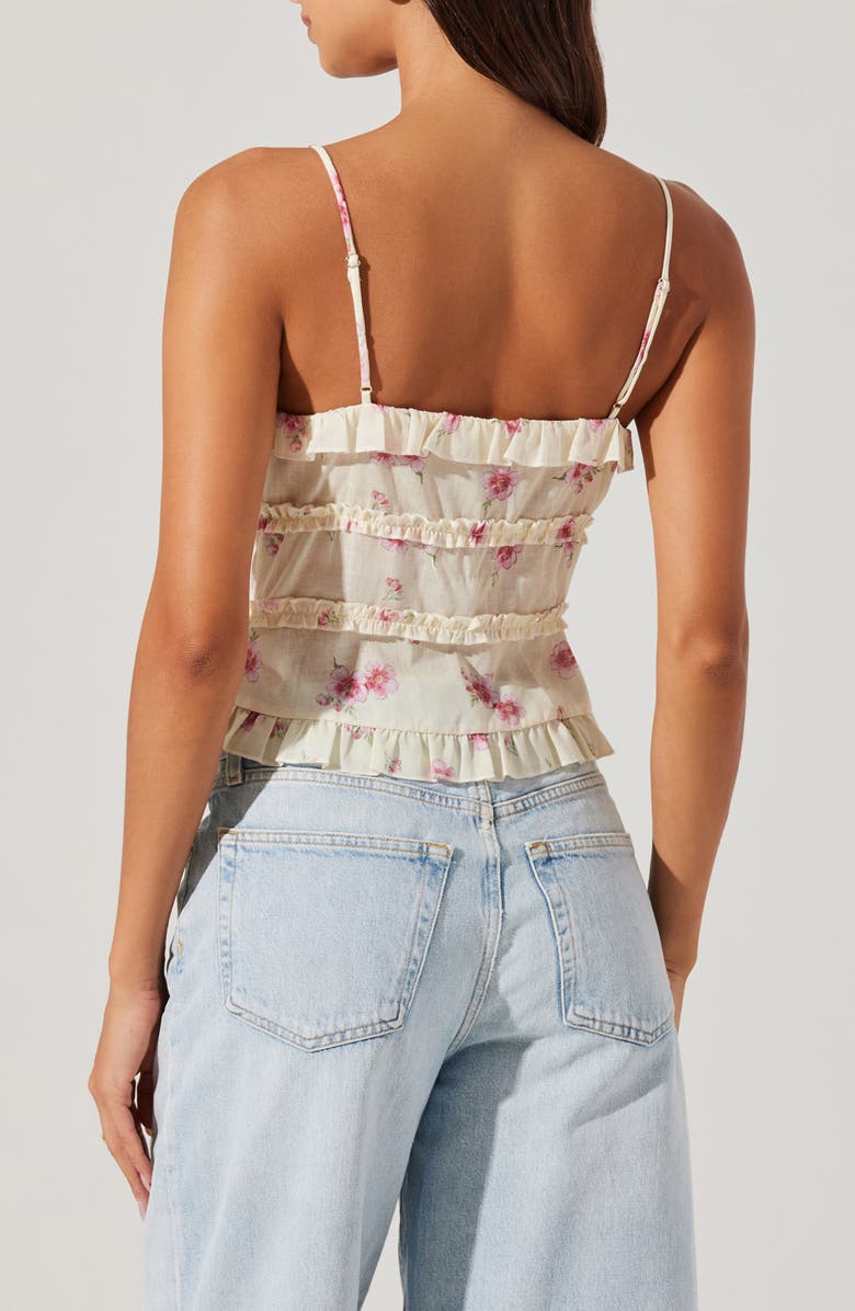 ASTR the Label Islah Floral Ruffle Tie Front Crop Camisole, Alternate, color, Ivory Pink Floral