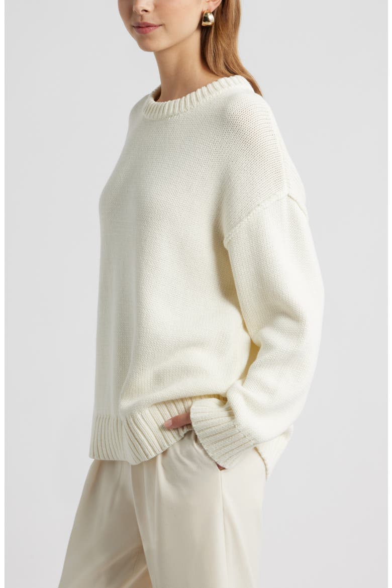 Oversize Crewneck Cotton Sweater, Alternate, color, IVORY