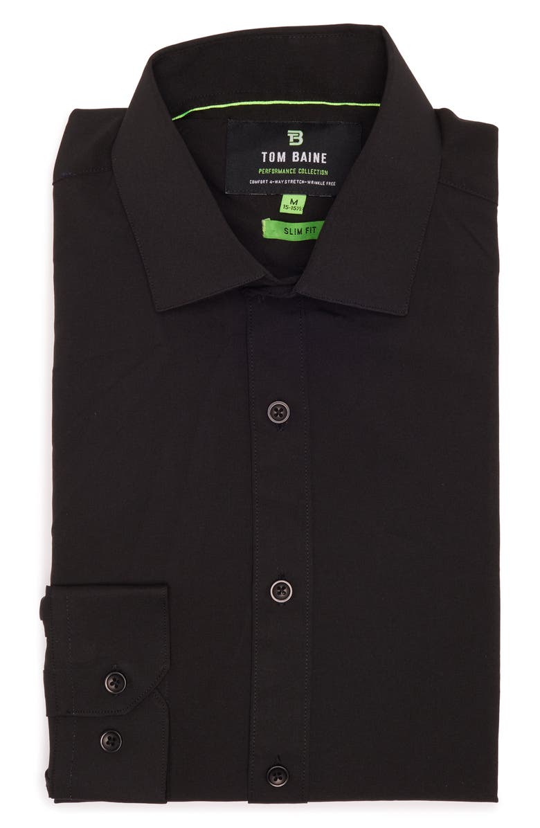 TOM BAINE Comfort 4-Way Stretch Winkle Free Performance Dress Shirt, Alternate, color, Black
