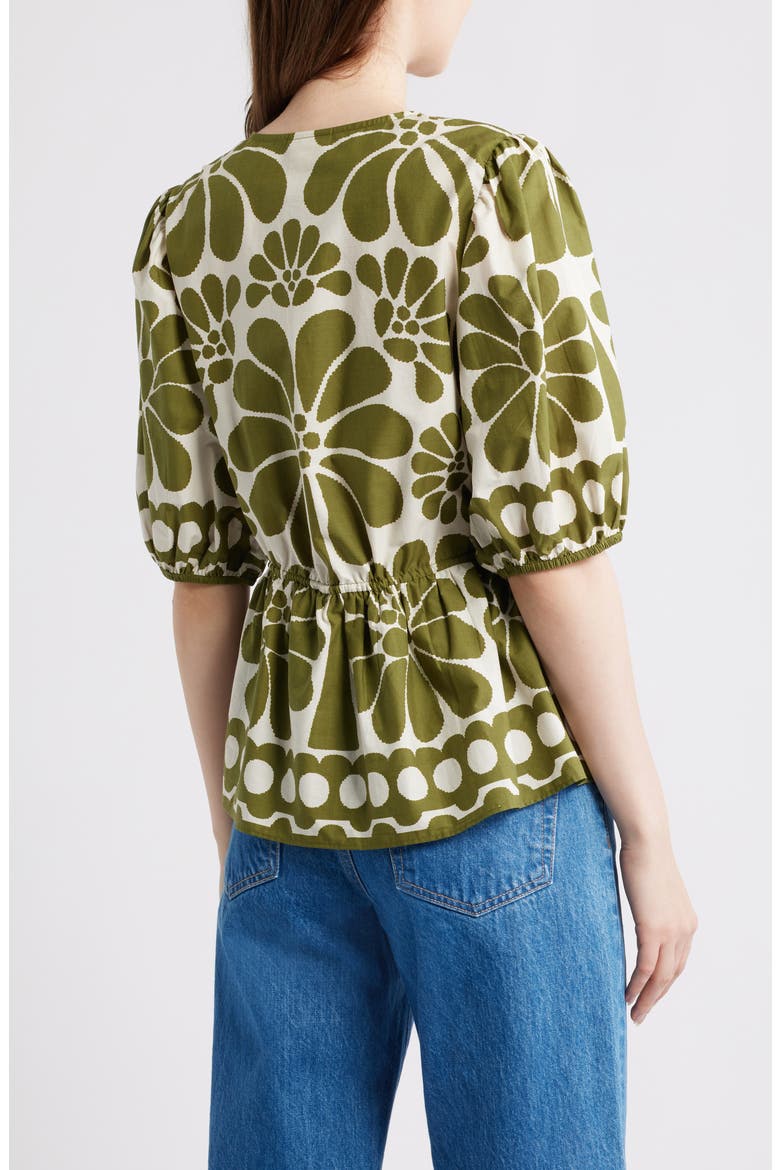 Palermo Floral Cotton Drawstring Waist Button-Up Shirt, Alternate, color, PALERMO GREEN