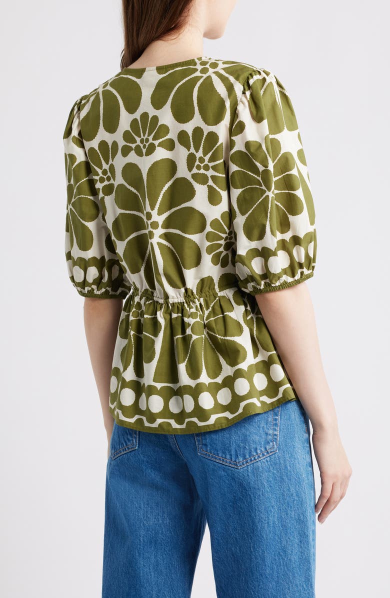 FARM Rio Palermo Floral Cotton Drawstring Waist Button-Up Shirt, Alternate, color, Palermo Green