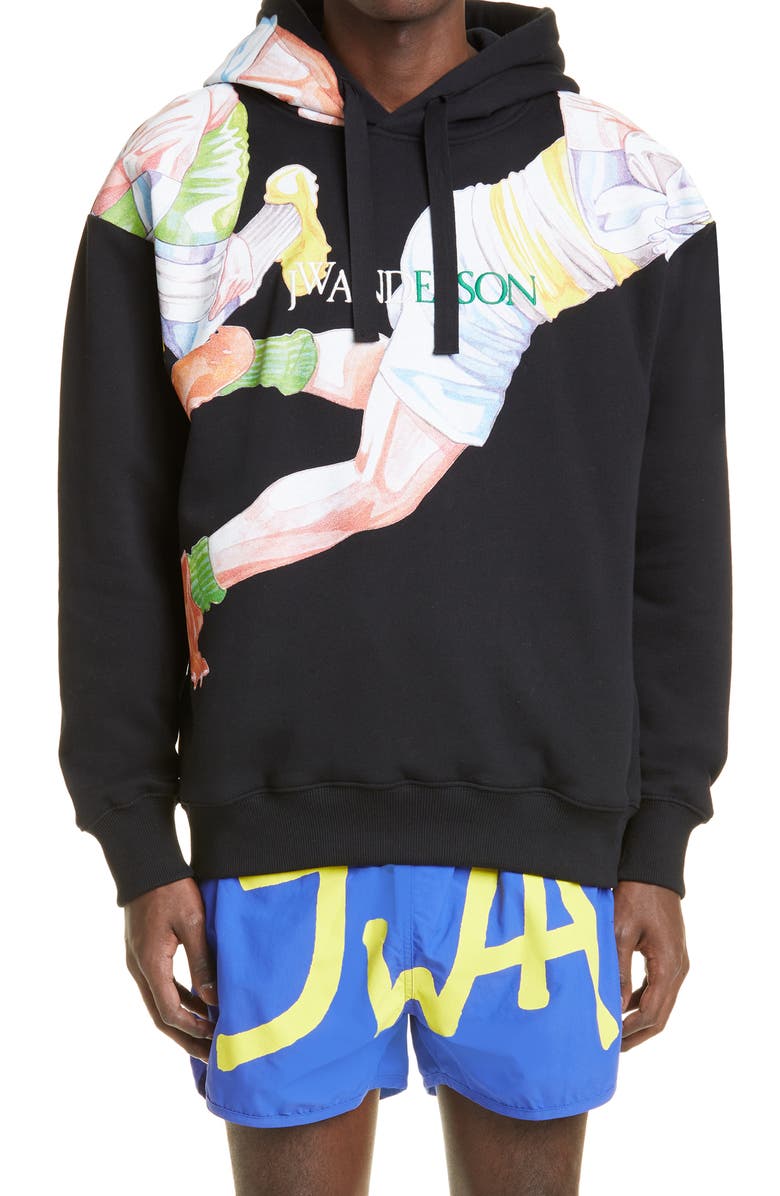 JW Anderson x Pol Anglada Embroidered Rugby Team Graphic Hoodie, Main, color, 