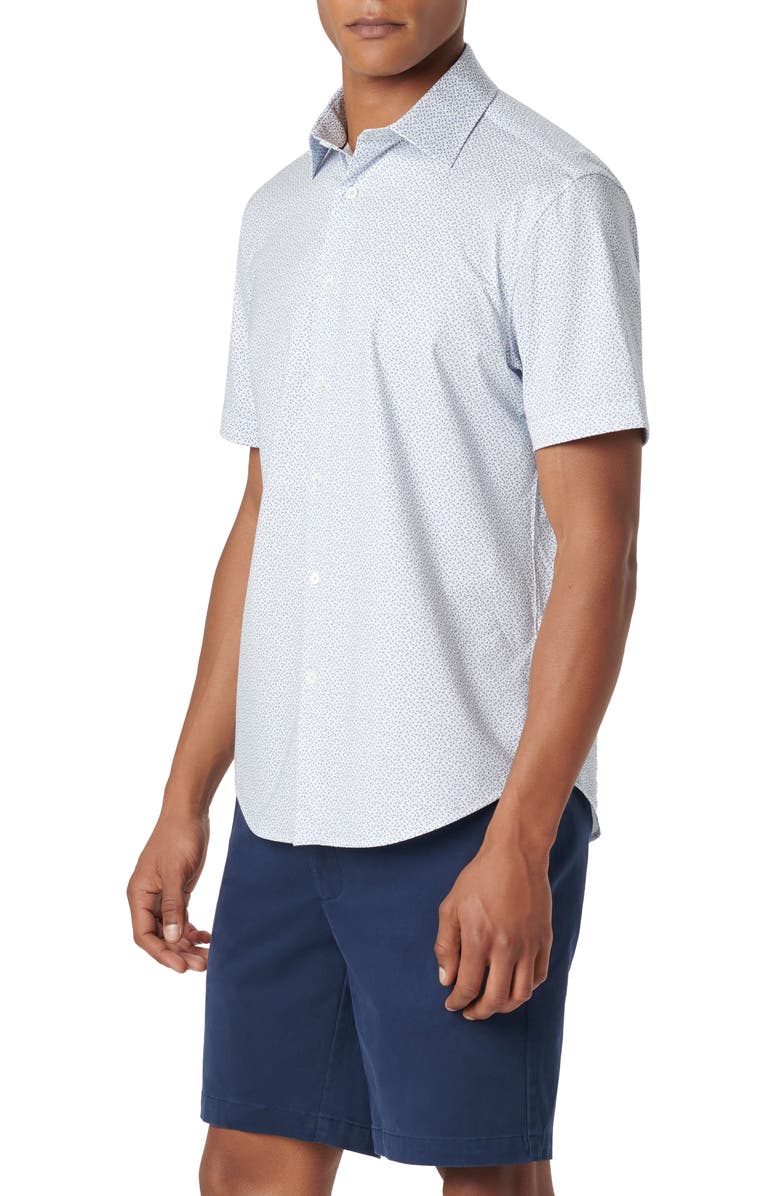 Bugatchi Miles OoohCotton<sup>®</sup> Geo Print Short Sleeve Button-Up Shirt, Alternate, color, Air Blue