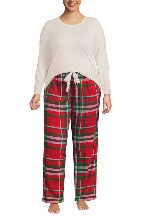 Plus Size Pajama Gift Set - Knit Long Sleeve Top and Flannel Pants